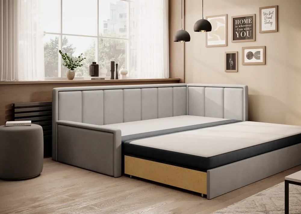 Canapea gri extensibilă/cu spațiu de depozitare cu tapițerie din chenille 214 cm Fulgeo – ELTAP