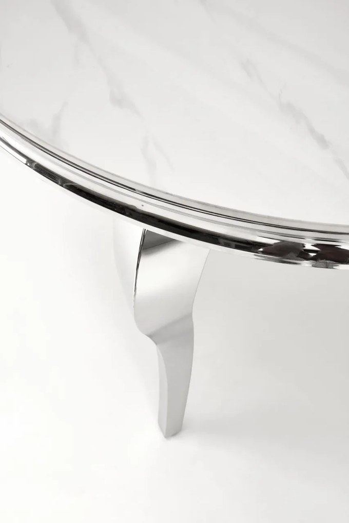 Masa rotunda Reginald marmura alba/argintiu ø120 cm