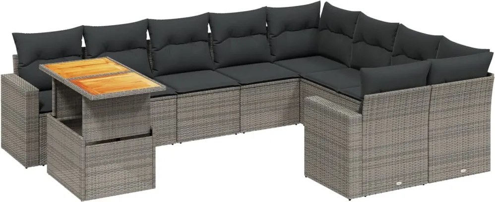 vidaXL Set mobilier de grădină cu perne, 10 piese, gri, poliratan