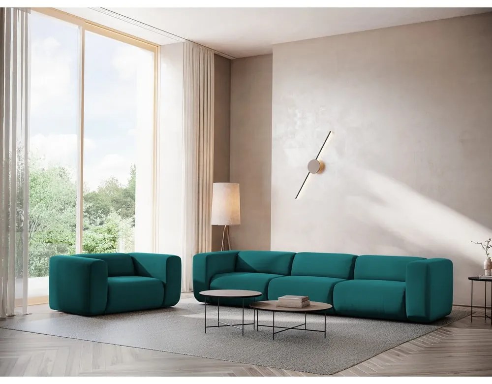 Canapea turcoaz cu tapițerie din catifea 228 cm Ekahi – Makamii