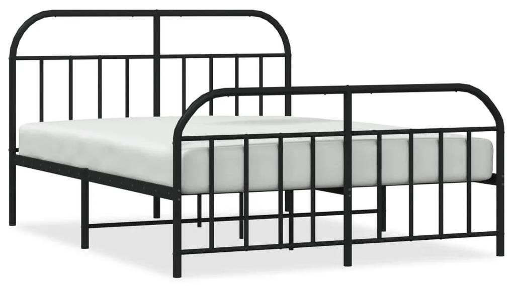 353652 vidaXL Cadru pat metalic cu tăblie de cap/picioare, negru, 135x190 cm