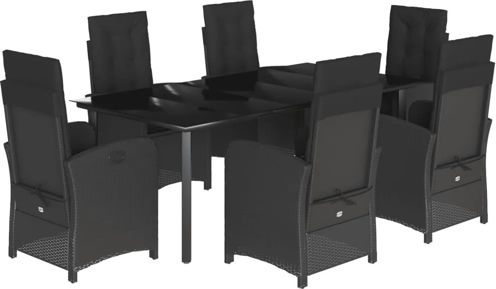 vidaXL Set mobilier de grădină cu perne, 7 piese, negru, poliratan