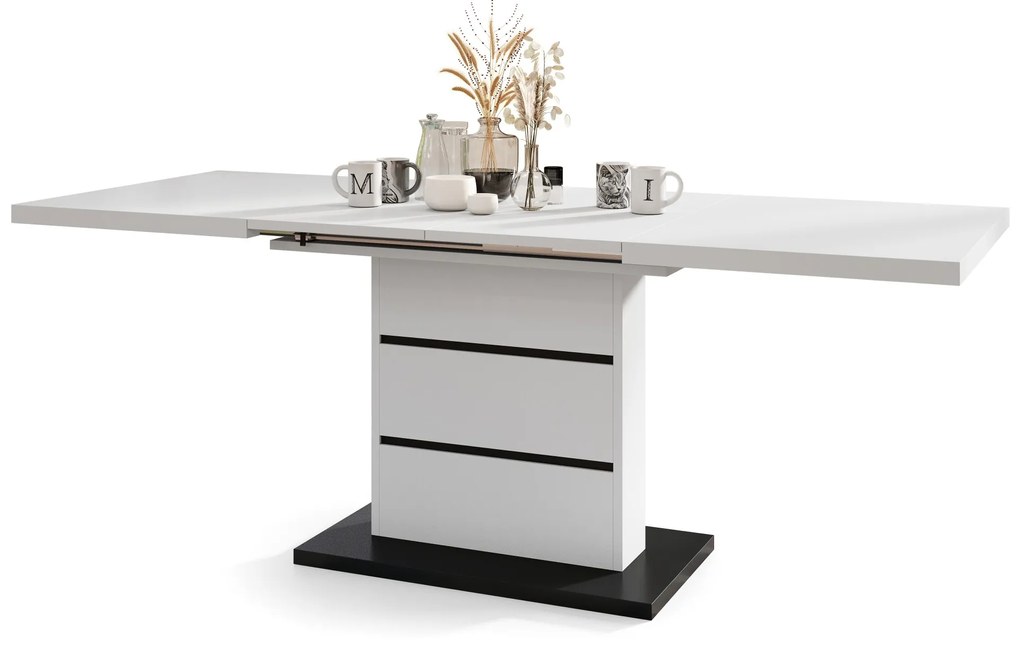 Mazzoni PIANO alb mat / negru mat - masă modernă extensibilă până la 200 cm