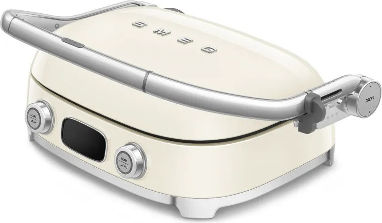 Grătar multifuncțional SMEG 50's Style MGF01CREU, 2100 W, 60-230 °C, 3 programe, acoperire ceramică, tavă de scurgere, semnal sonor, cronometru, culoare crem