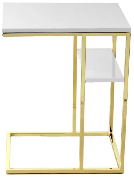 Masuta de cafea dreptunghiulara din metal cu spatiu de depozitare Lucilla 48x35x60 cm alba/aurie