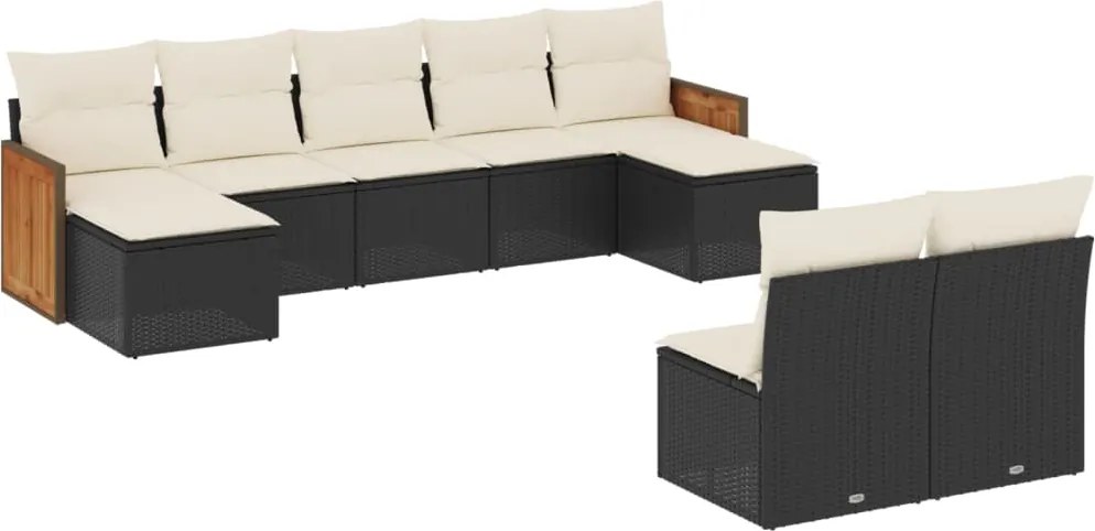 vidaXL Set mobilier de grădină cu perne, 9 piese, negru, poliratan