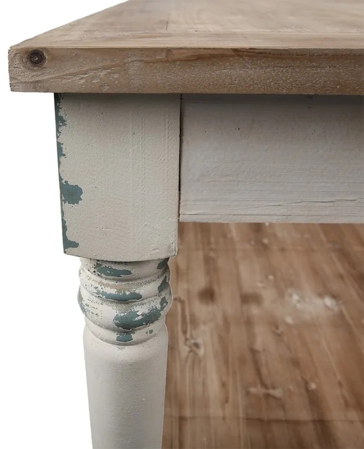 Masă de prezentare shabby chic, cu finisaj alb antichizat, Clarisse, 180x70x85 cm