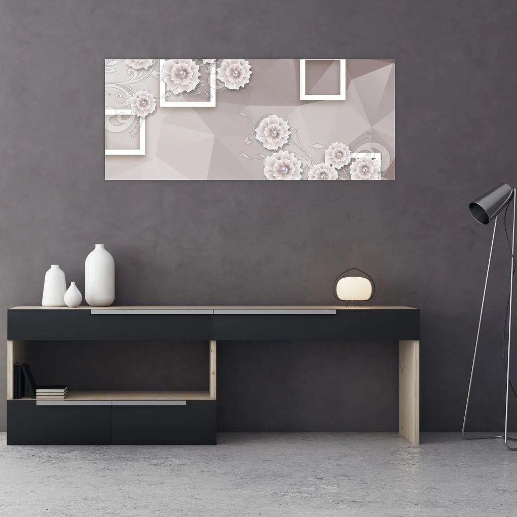 Tablou - Imagine flori bej (120x50 cm)