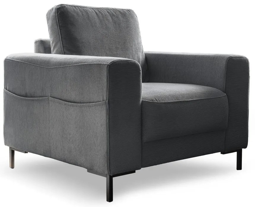 Fotoliu gri închis cu tapițerie din catifea reiată Lofty Lilly – Miuform