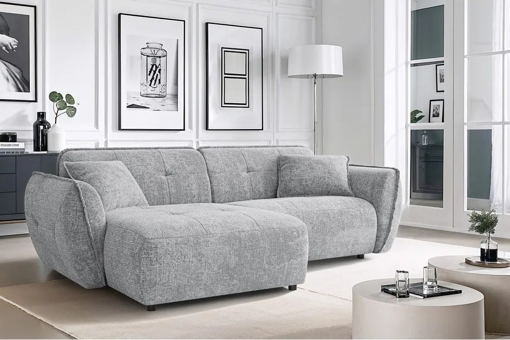 Colțar gri deschis cu tapițerie din chenille (cu colț pe partea stângă/cu șezlong) Nelia – Ropez