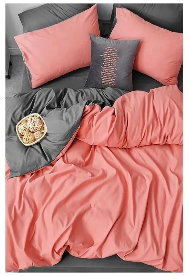 Lenjerie de pat în culoarea somonului-gri din bumbac pentru pat dublu-extins și cearceaf 200x220 cm – Mila Home
