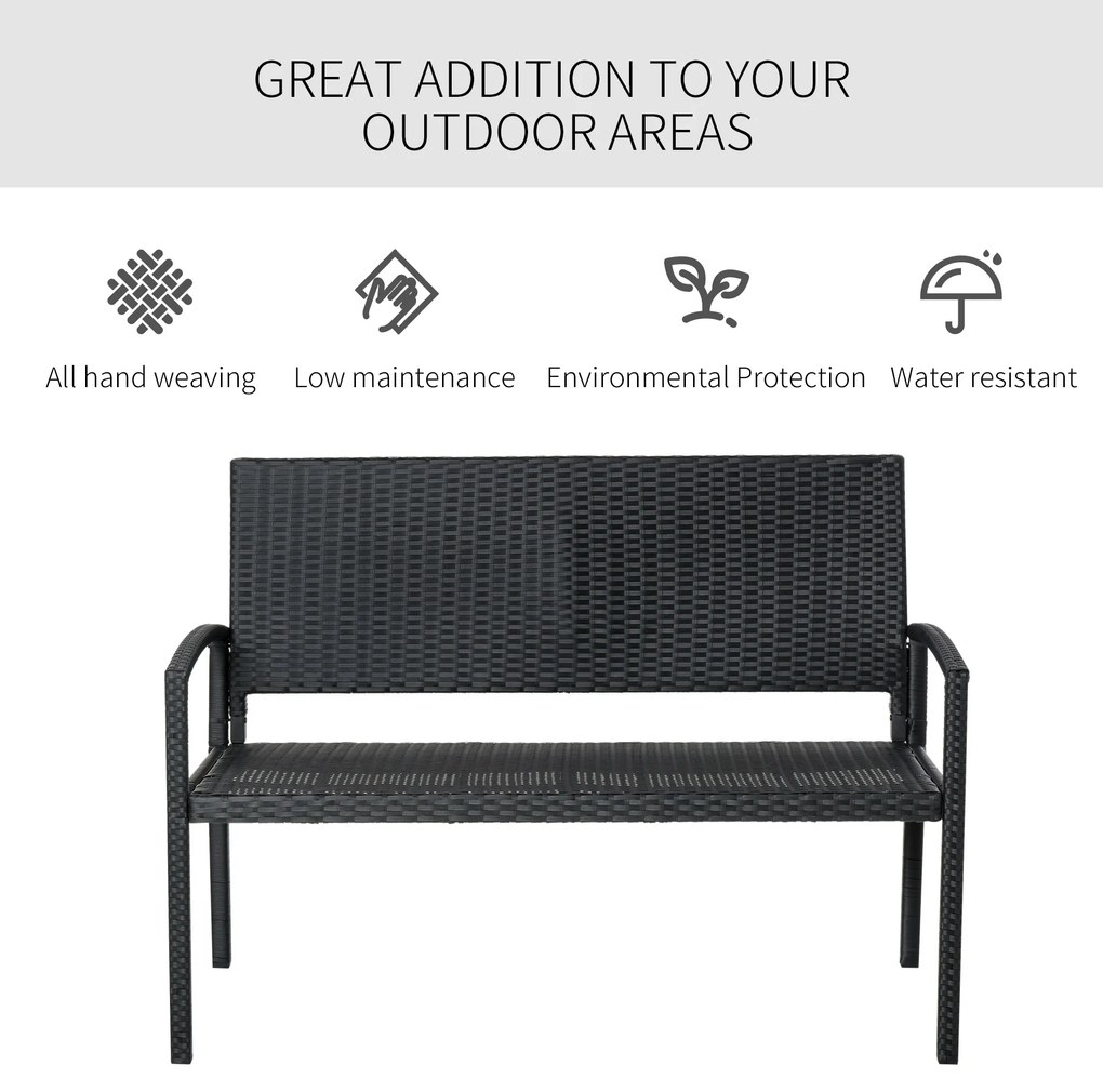 Outsunny Banca de Gradina si de Exterior din Ratan Banca din Ratan Negru 2 Locuri, 122x60x87cm
