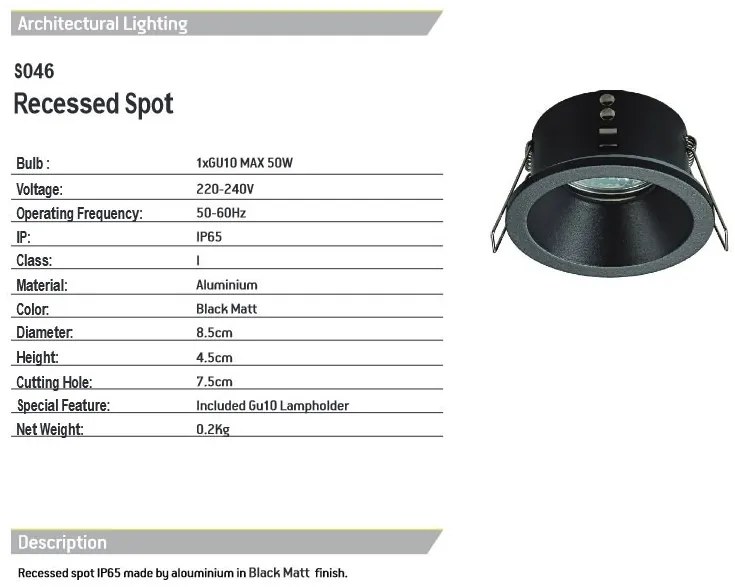 Spot incastrabil pentru baie IP65 Veli negru