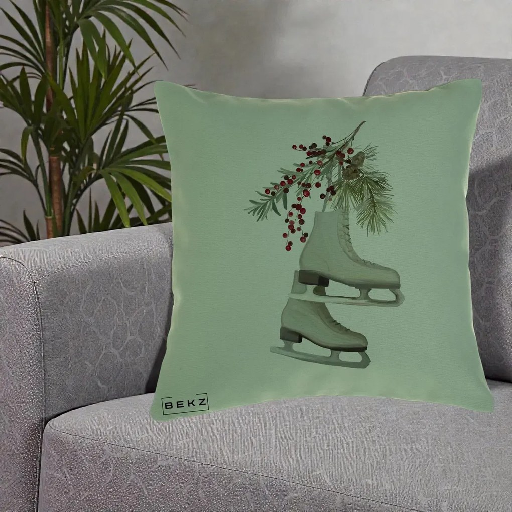 Perna Decorativa Patine cu Ramuri de Brad si Afine, 40x40 cm, Verde, Husa Detasabila, Perna Inclusa, BEKZ®
