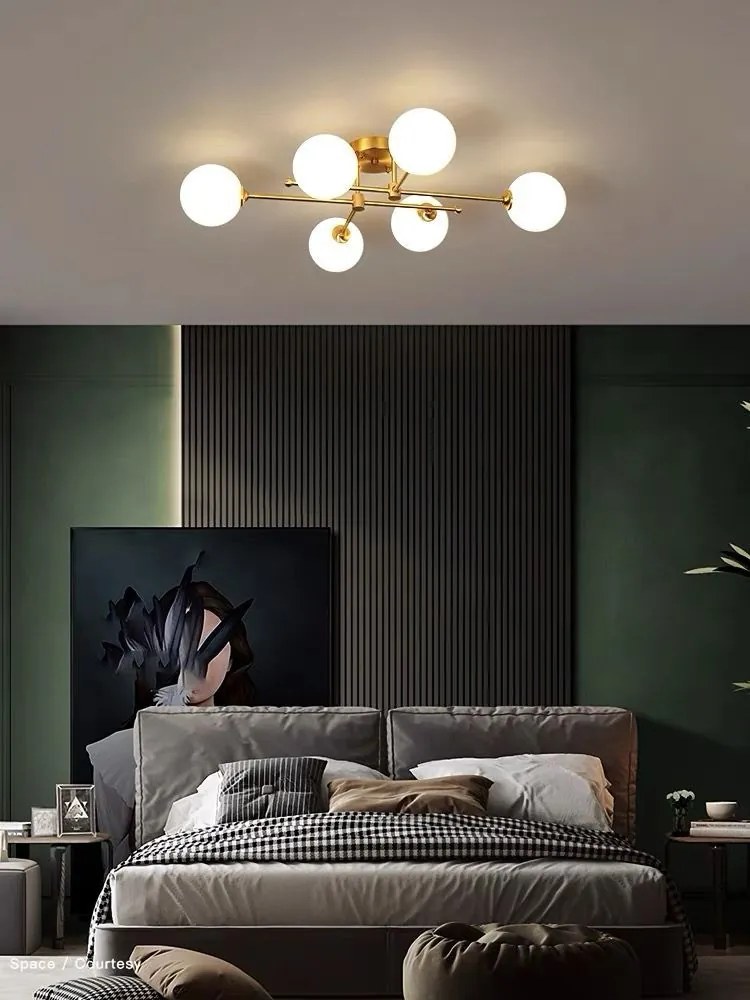 Lustra LED Pendul Elit's Imala Premium , 6 Abajururi, bec G9 Gold
