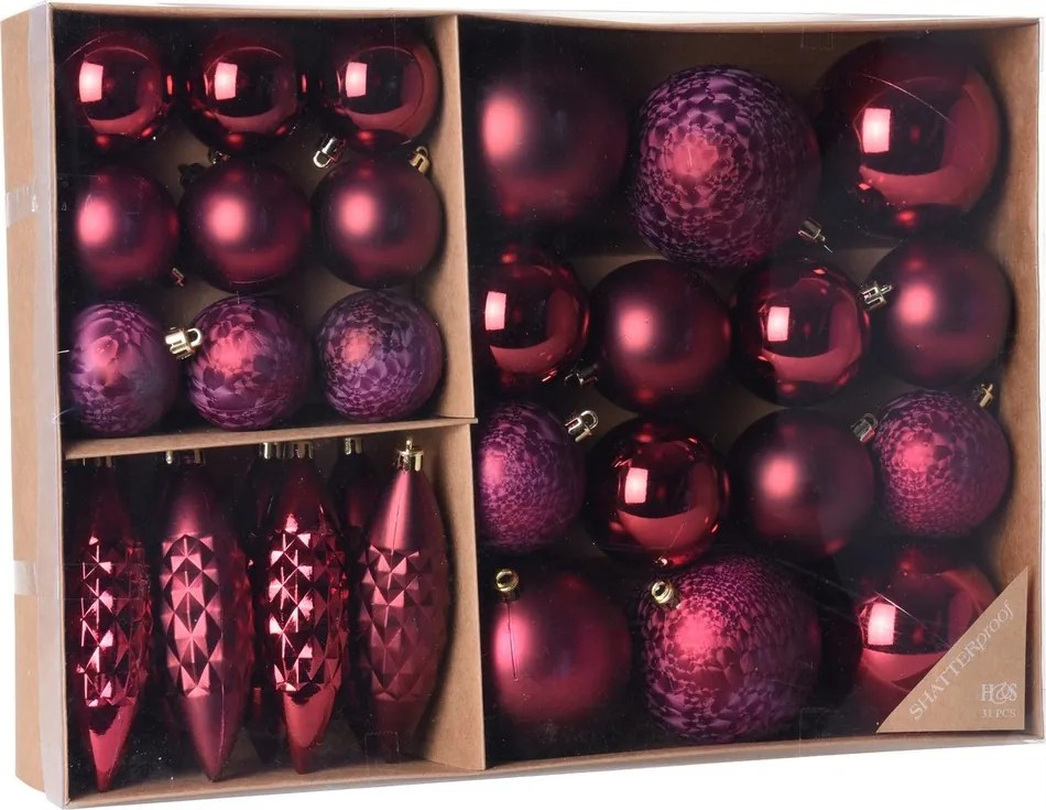 Set decoraţiuni Crăciun Terme, roz închis, 31 buc.