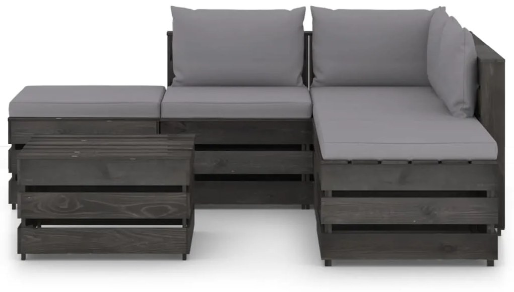 3068265 vidaXL Set mobilier de grădină cu perne, 6 piese, gri, lemn tratat