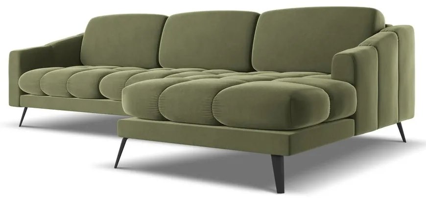 Colțar verde cu tapițerie din catifea (cu colț pe partea dreaptă) Nalu – Makamii