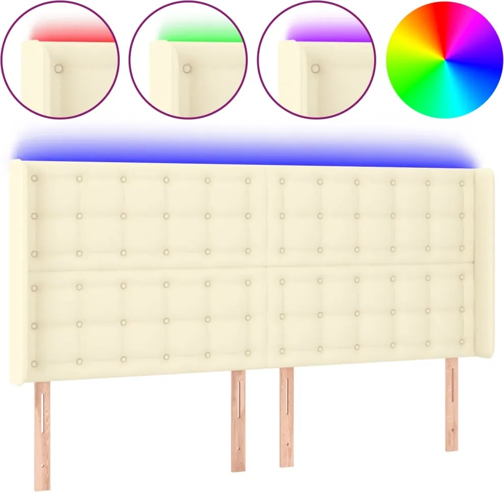 vidaXL Tăblie de pat cu LED, crem, 183x16x118/128 cm, piele ecologică