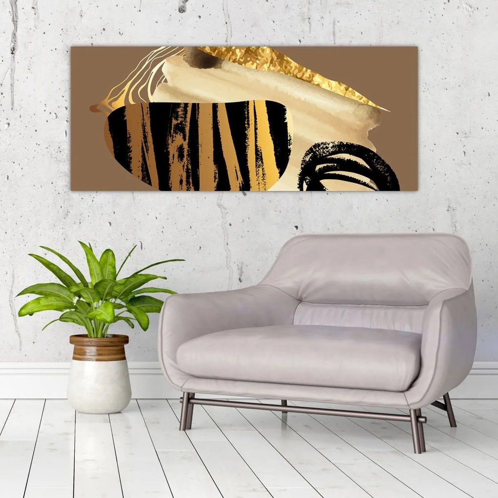Tablou - Abstracție maro auriu N⁰2 (120x50 cm)