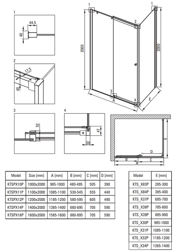 Usa sticla dus culisanta 120x200 cm profil crom Deante Kerria Plus 1200x2000 mm, Crom lucios