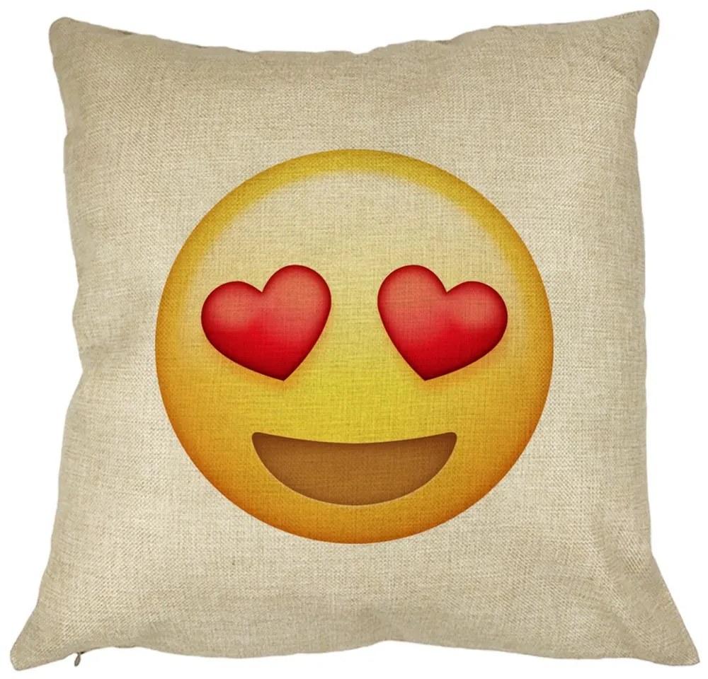 Perna Decorativa Patrata Emoji Fata cu Inimi, 40x40 cm, Husa Detasabila, Burduf