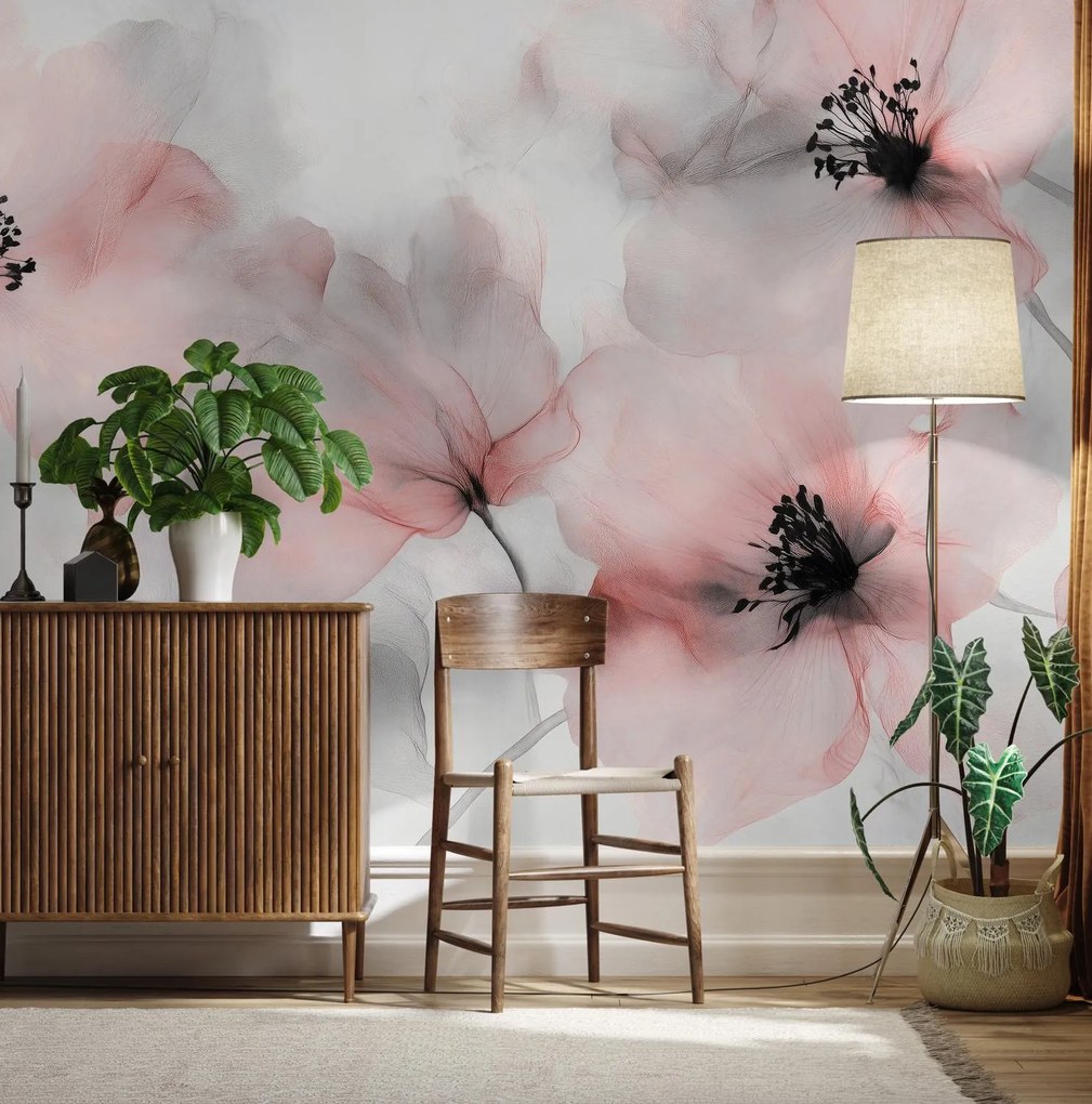 Fototapet - Flori delicate roz-gri (147x102 cm)