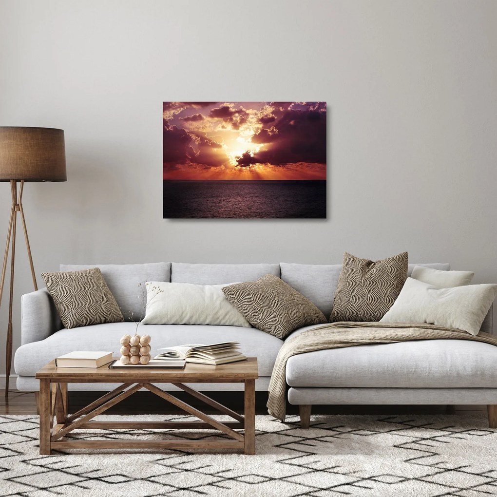Tablou pe sticlă cu soarele după nori (70x50 cm)