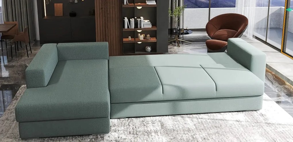 Colțar extensibil dumonde cu ladă de depozitare si sezut confortabil din spuma high-density, Gloria Enjoy Mint 320x183 cm
