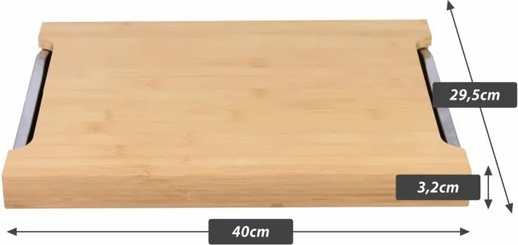 Tocător din bambus, cu tavă de scurgere din aluminiu, 40 x 2