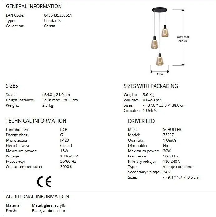 Lustra LED suspendata design modern Carisa 3L