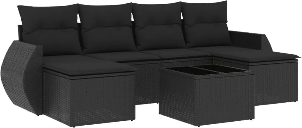 vidaXL Set canapele de grădină cu perne, 7 piese, negru, poliratan