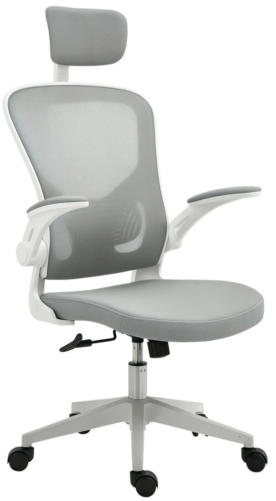 Scaun de birou ergonomic Vinsetto cu funcție de balans spătar înalt suport lombar suport pentru cap brațe pliabile acasă-birou Gri 65 x 64 x 114-122 cm | Aosom Romania