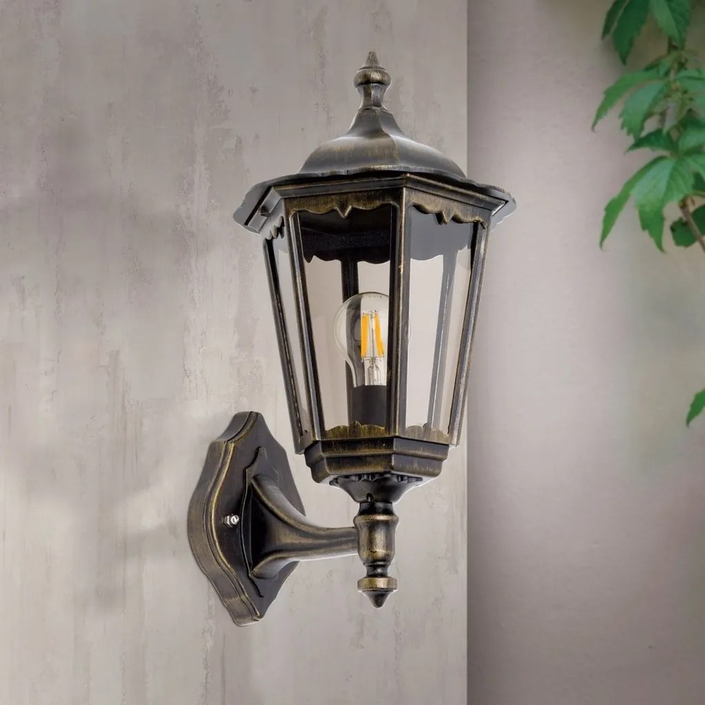Aplica de perete exterior stil clasic IP43 Puchberg AL 11K/82570 schwarz-gold/rauch OR