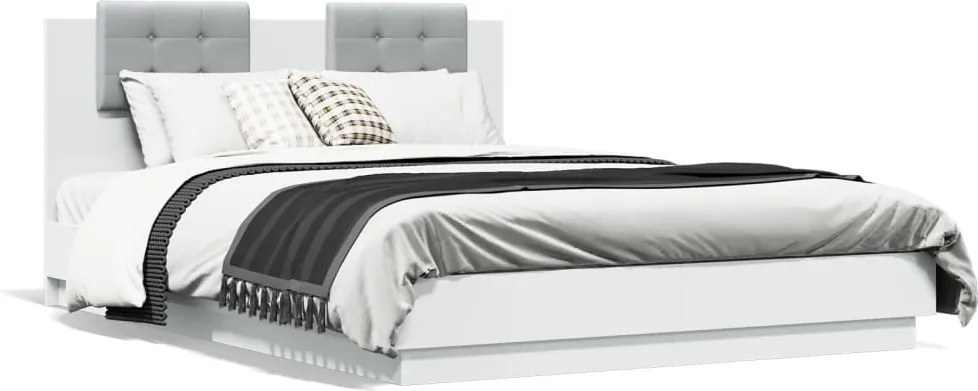 vidaXL Cadru de pat cu tăblie, alb, 140x200 cm, lemn prelucrat