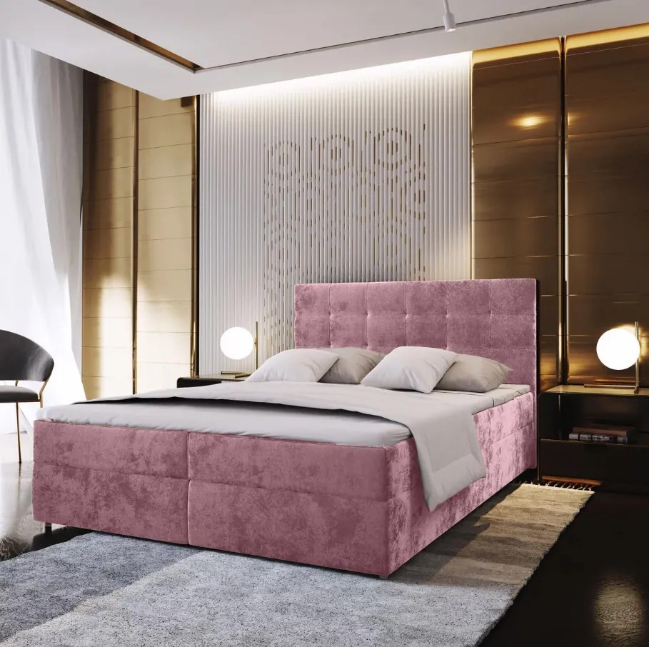 OFERTA Pat tapitat boxspring GLORIEN VELVET 160x200 cm roz II. calitate Saltele: Saltea cu arcuri Bonell