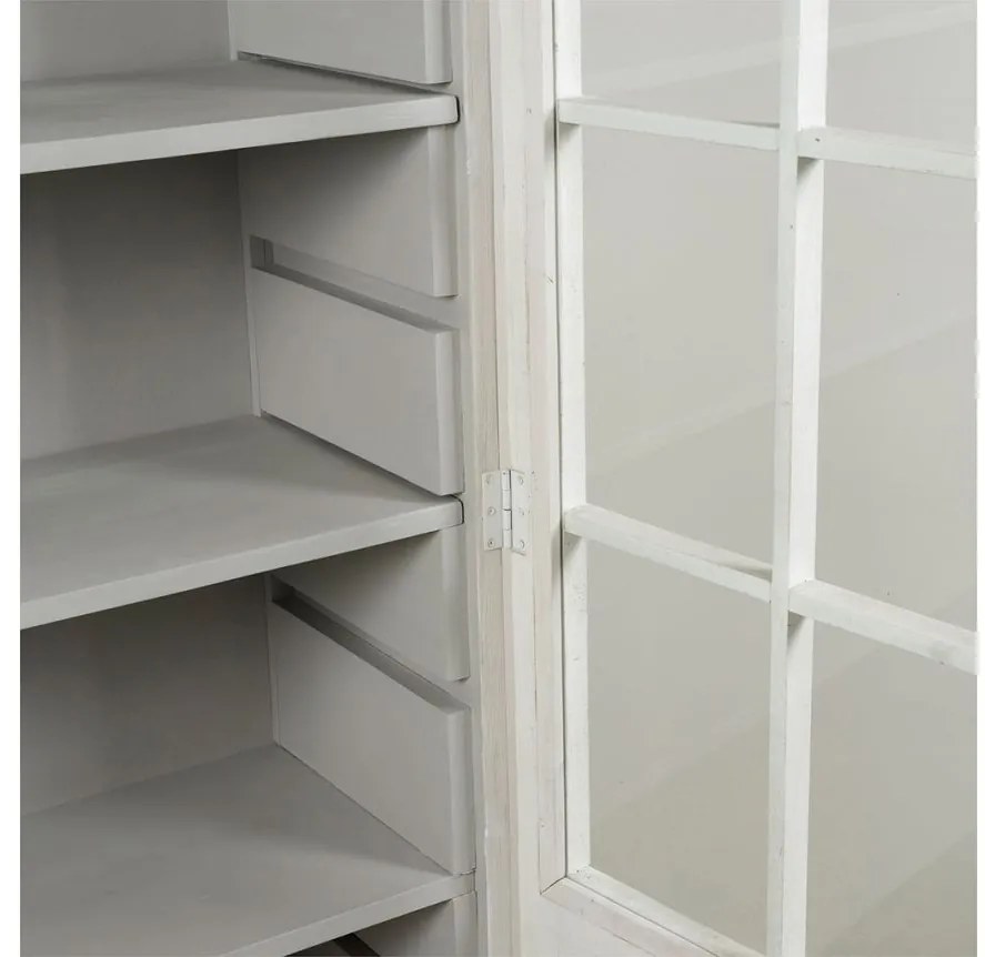 Bufet inalt cu 2 usi, alb, din lemn masiv de pin reciclat, aspect vintage, Lhettie