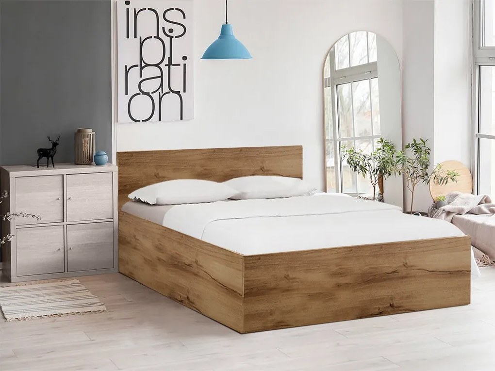 Pat SOFIA 180 x 200 cm, stejar artisan Saltele: Cu saltele Deluxe 10 cm, Somiera pat: Cu lamele curbate
