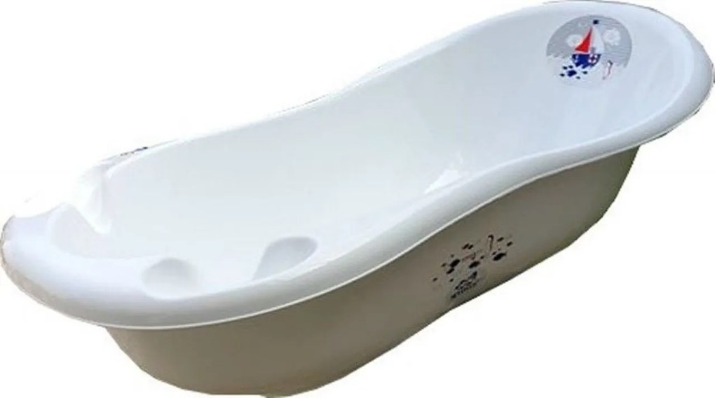 Cadita ergonomica pentru bebelusi si copii NOVOKIDS™ Sea Ocean , baita bebe, dimensiuni 100X50X25, suport anti alunecare, supapa scurgere, Alb
