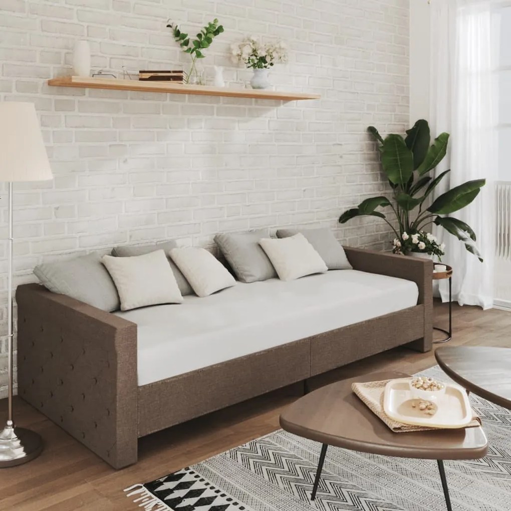 3080340 vidaXL Pat de zi cu saltea și USB, gri taupe, 90x200 cm, textil