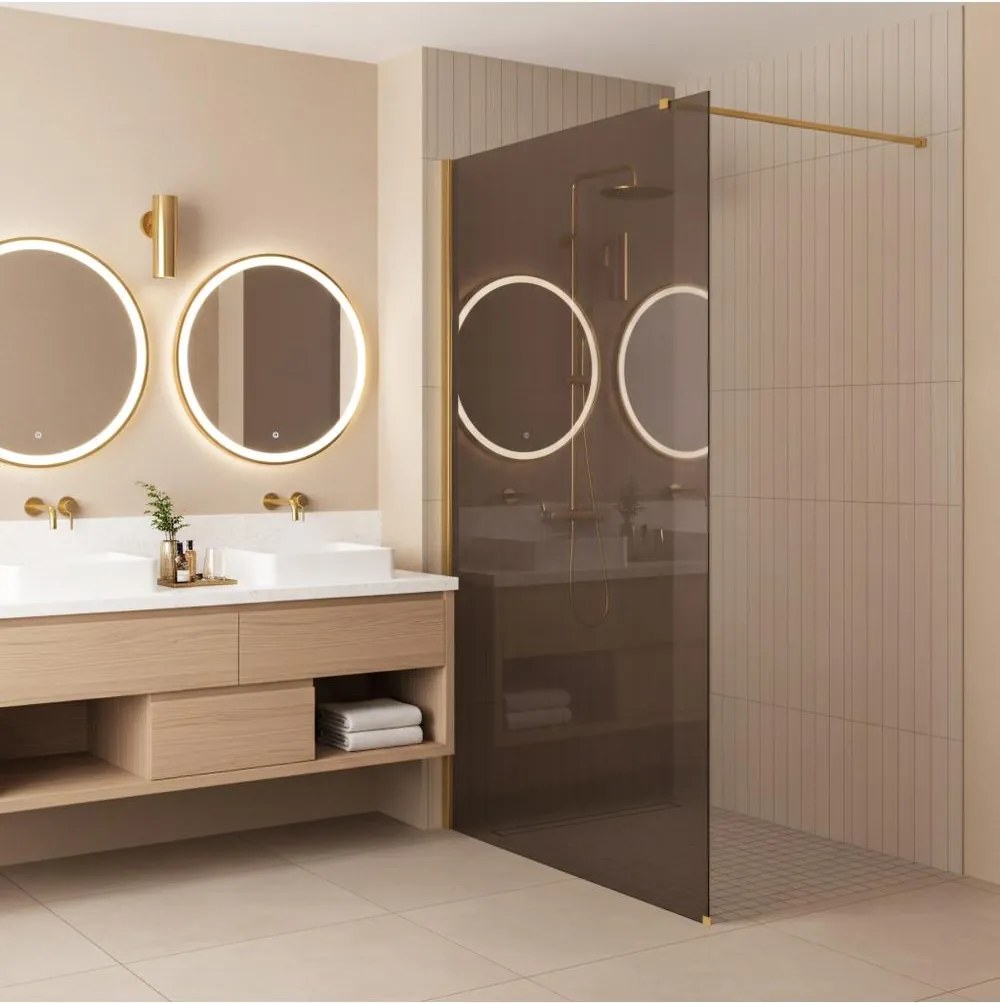 Paravan de dus fumuriu Rea Flexi Brown 130 cm auriu