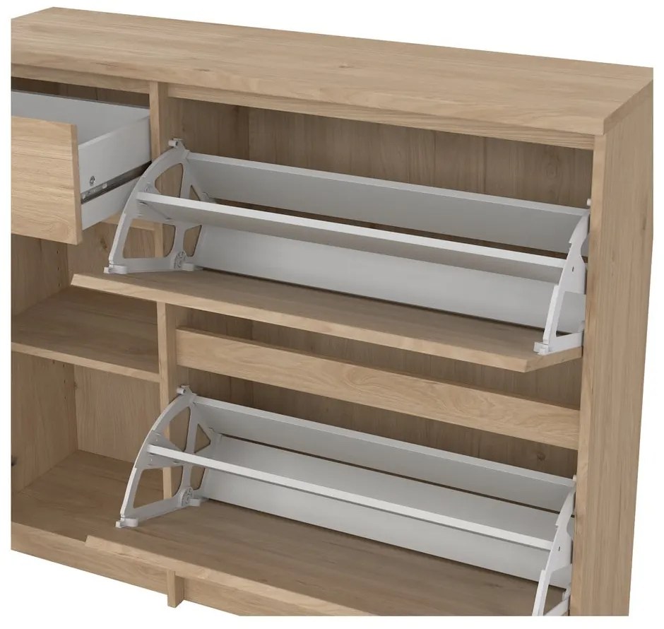 Pantofar în culoare naturală cu deschidere înclinată cu aspect de lemn de stejar 109x93x32 cm Naia – Tvilum