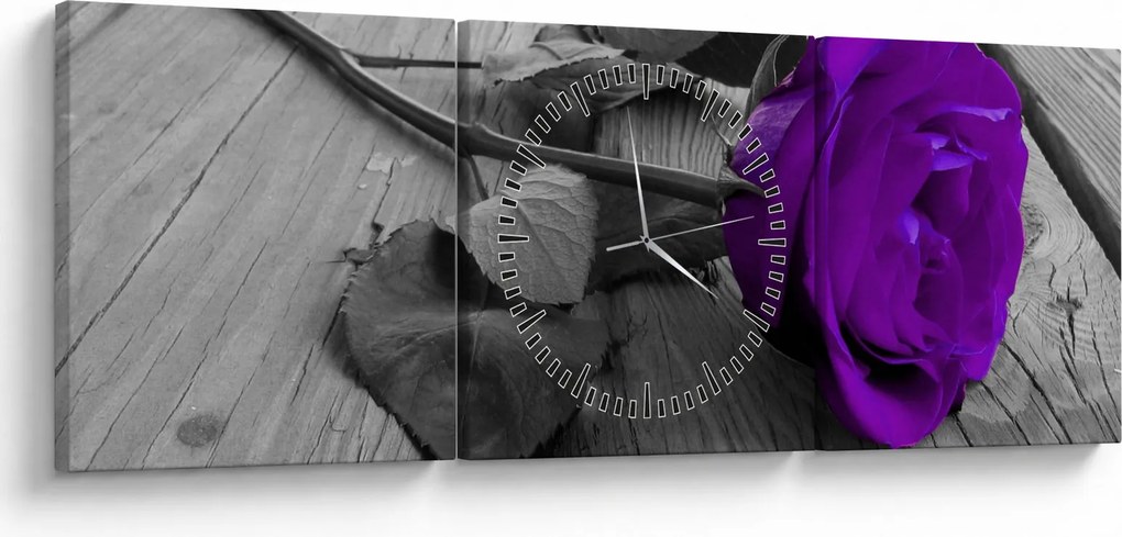 Tablou - Trandafir violet cu tulpina verde (cu ceas) (90x30 cm)