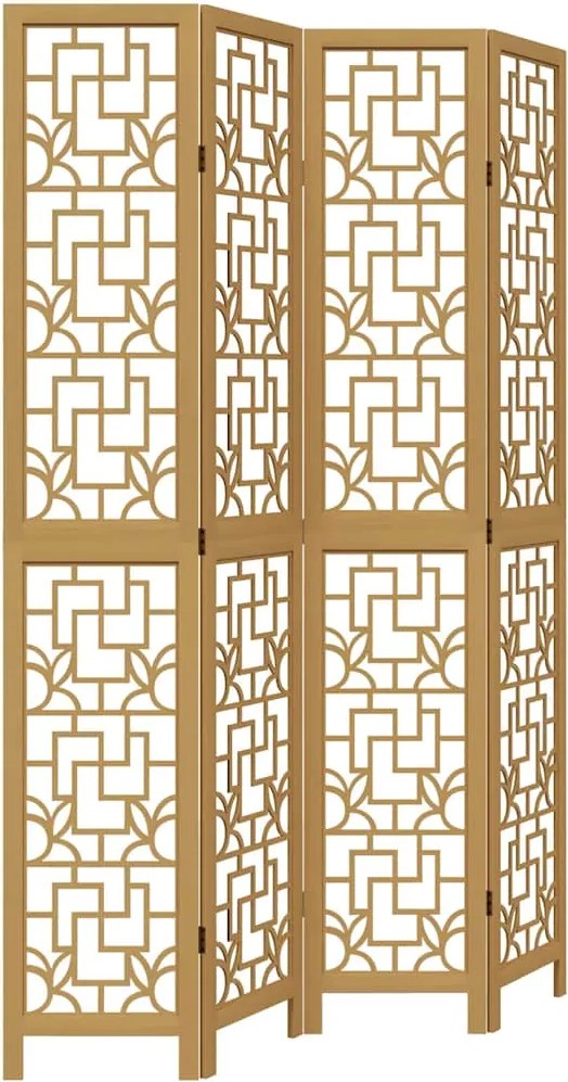 vidaXL Paravan de cameră cu 4 panouri, maro, lemn masiv paulownia