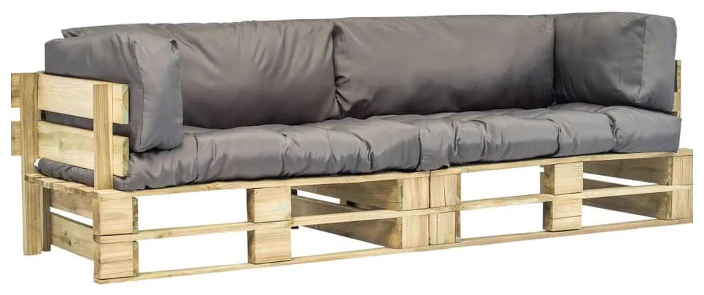 275297 vidaXL Set canapea grădină paleți cu perne gri, 2 piese, lemn de pin