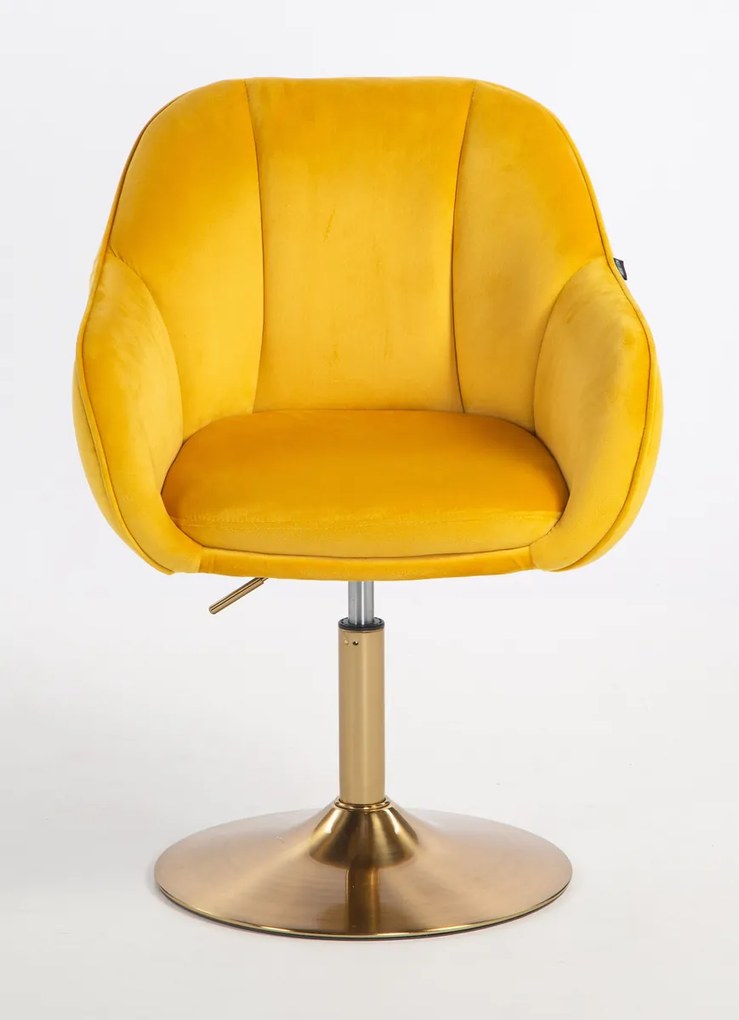HR2055N Scaun Galbenă din Catifea cu Bază Aurie