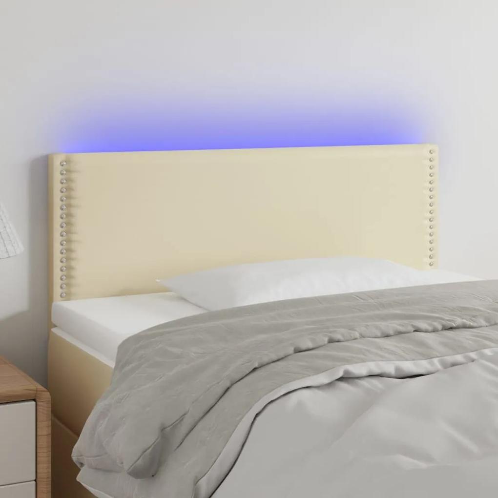 3121558 vidaXL Tăblie de pat cu LED, crem, 100x5x78/88 cm, piele ecologică