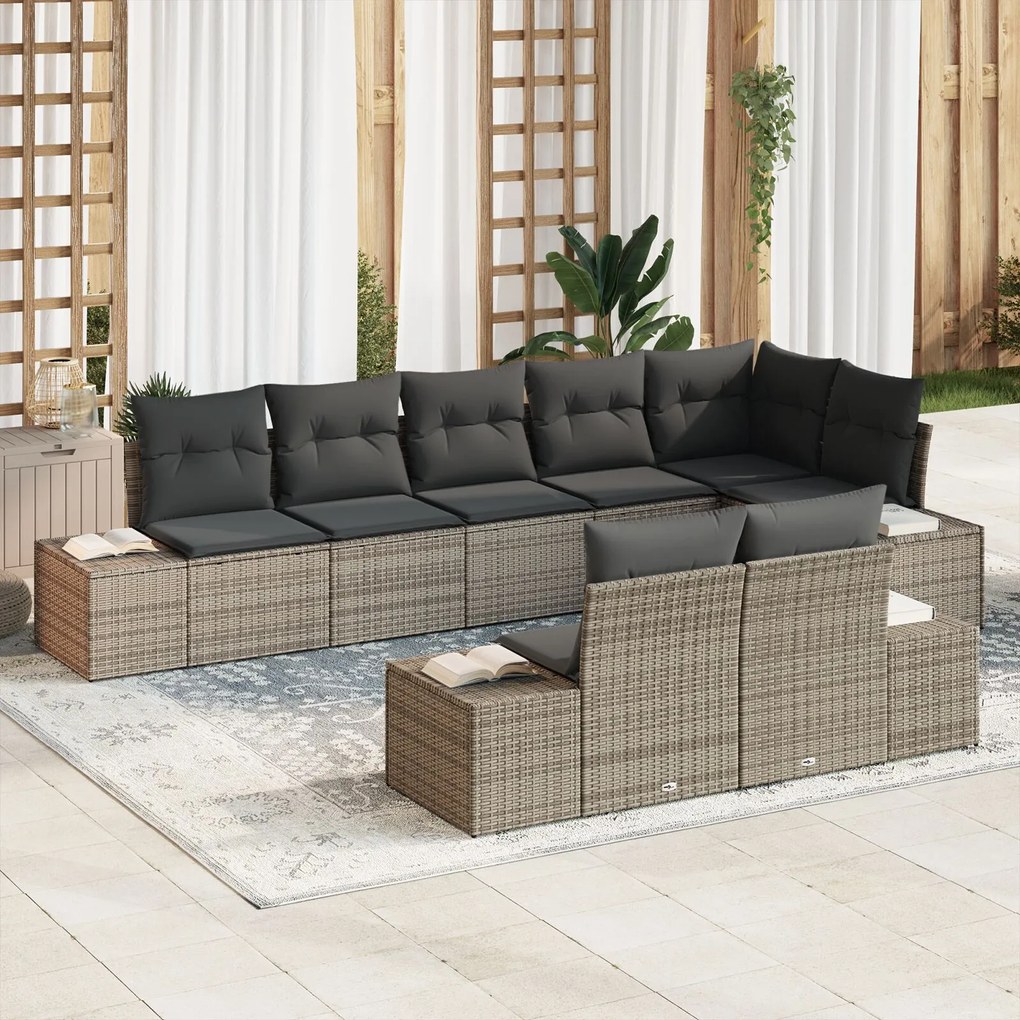 vidaXL Set de canapele pentru grădină cu pernă 8 pcs Gri Rattan poli