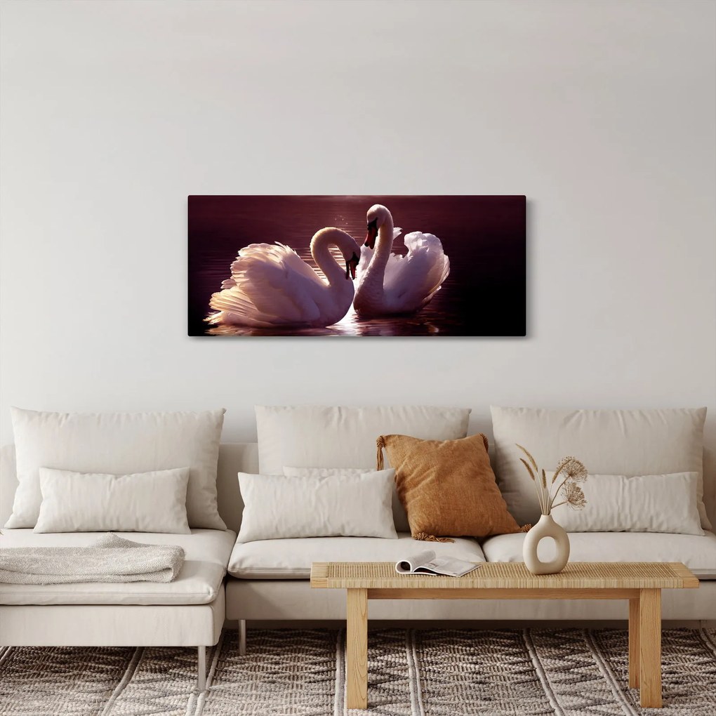 Tablou - Lebede pe lac (120x50 cm)
