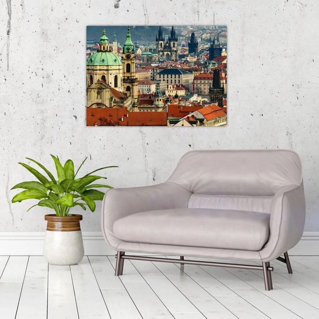 Tablou pe sticlă - Panorama din Praga (70x50 cm)